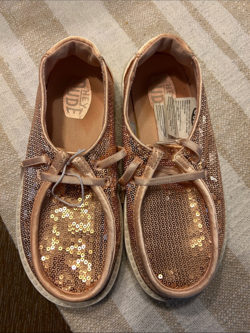 Hey Dude Rose Gold Sequin Slip-On Sneakers